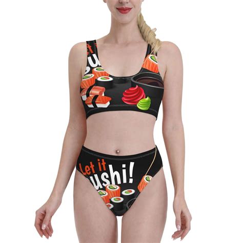 Bixox Sushi Pattern Two Piece Sports Bikini With U Shaped Top And High