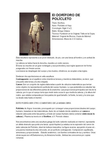 Doríforo De Policlet - El Doríforo de Policleto: Canon Griego | PDF