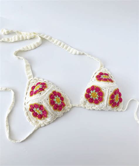 Handknitted Crochet Bikini With Retro Granny SquareSummer Etsy
