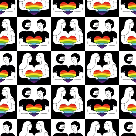 Lgbtq Seamless Pattern With Men And Women Holding Hearts