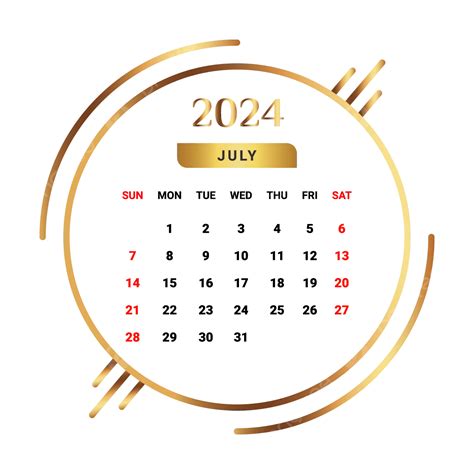 Calendario Del Mes De Julio De 2024 Dorado Y Negro Vector Png Dibujos