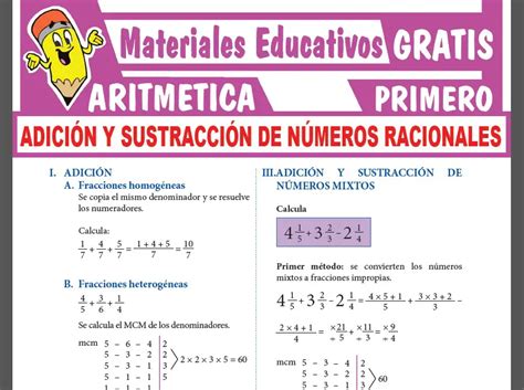 Adición y Sustracción de Números Racionales para Primer Grado