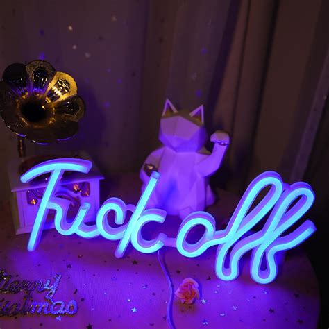 WIOSOUL Letreros de neón con texto en inglés Fuck Off letras azules para decoración de pared
