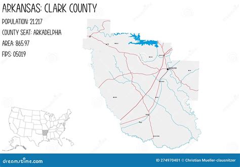 Map of Clark County in Arkansas, USA. Stock Vector - Illustration of american, united: 274970401