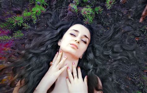 Wallpaper HAIR NEEDLES BRUNETTE BRANCHES FACE CURLS NECK For Mobile And Desktop Section