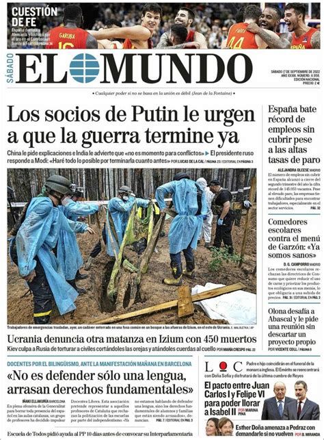 Portada Del Diario El Mundo Del Día 17092022 News Europa