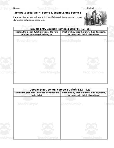 Romeo And Juliet Act Scenes Double Entry Journals By Teach Simple