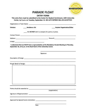 Fillable Online Nmu Parade Float Entry Form Nmu Fax Email Print