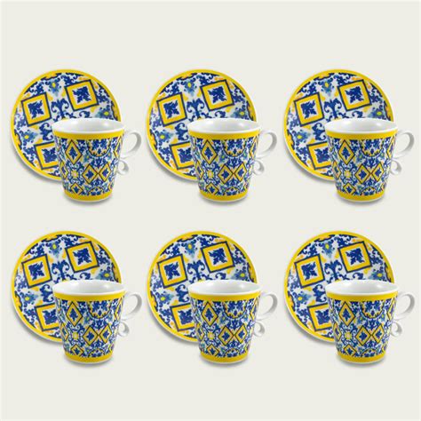 Set 6 Tazze Caffe Con Piattino Panama Arca Italy