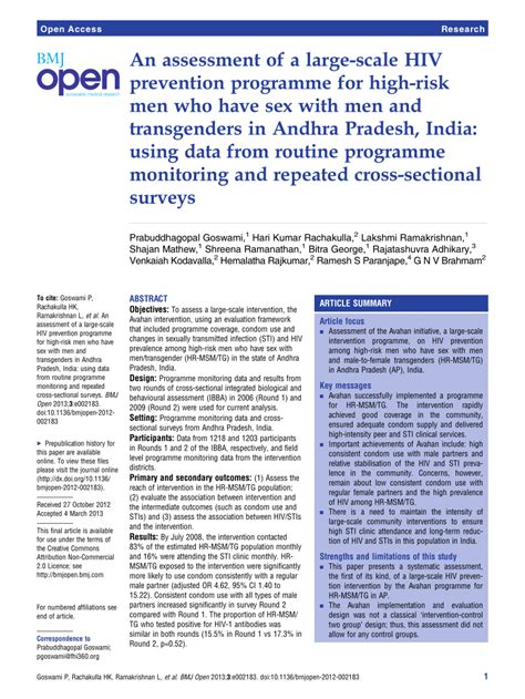 PDF An Assessment Of A Large Scale HIV Prevention Programme For High Risk Men Who Have Sex