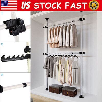 Telescopic Wardrobe Organizer Heavy Duty Movable Hanging Rail Garment