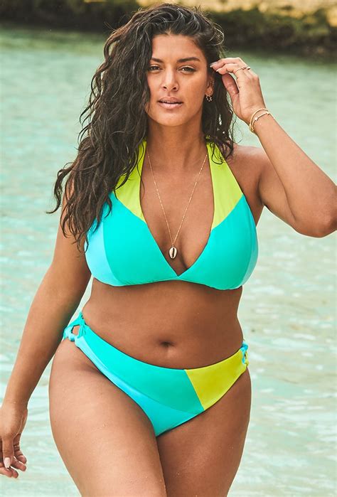 Plus Size Romancer Turquoise Colorblock Triangle Bikini