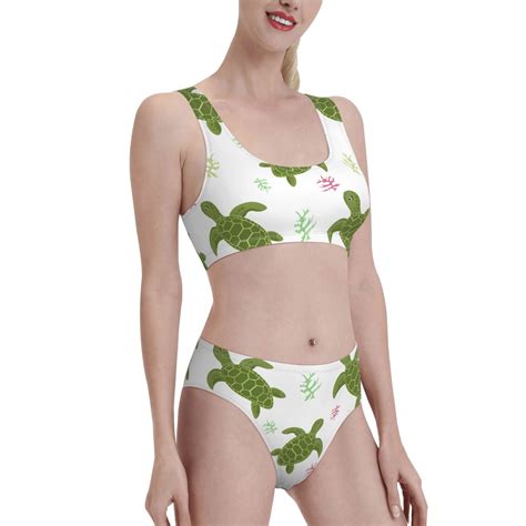 Noikeo Cute Turtle Pattern Bikini Set For Women Two Piece Swimsuits Low Rise Bathing Suits