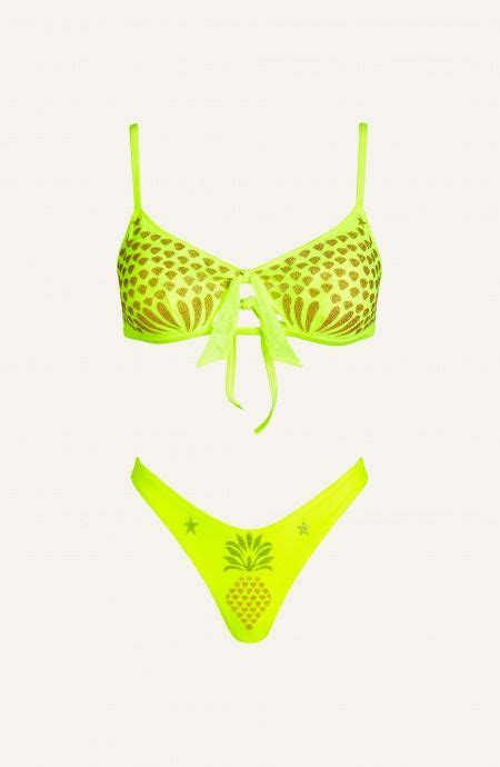 Bikini Fascia Tulle Stampa Ananas Lurex Taglia S Colore Giallo Slip