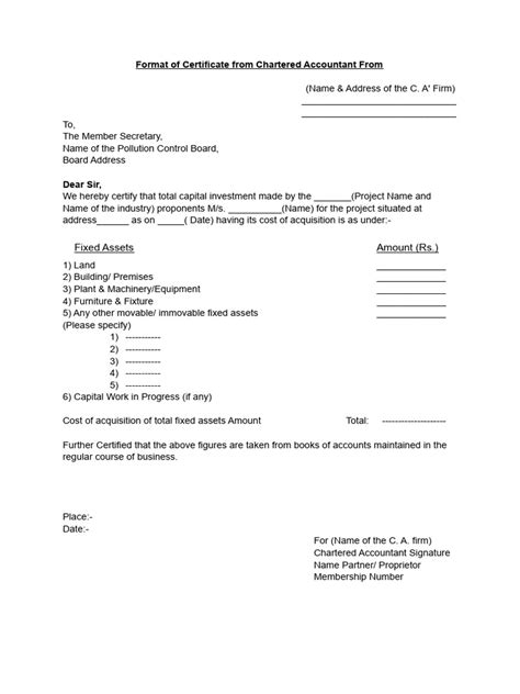 Format Of Certificate From Chartered Accountant From Pdf