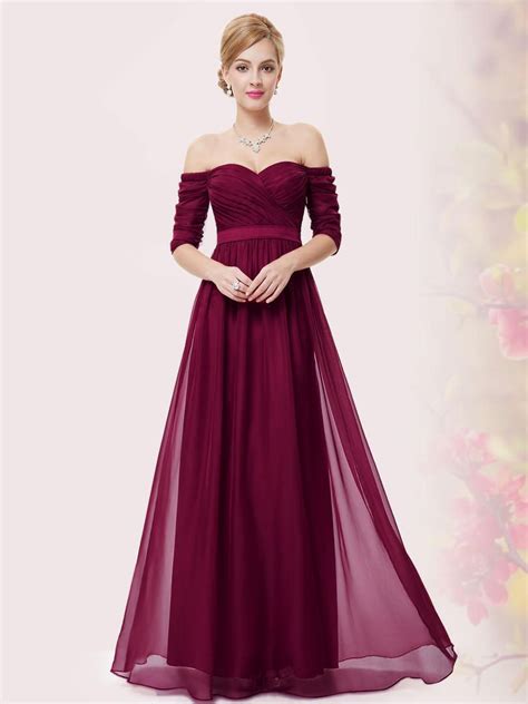 Burgundy Ruched Off Shoulder Maxi Prom Dress Purple Bridesmaid