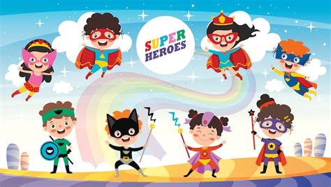 Premium Vector | Little Funny Cartoon Superheroes Posing