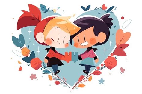 Premium Photo Lesbian Anime Couple Inside Floral Heart Illustration Valentine Romantic Background