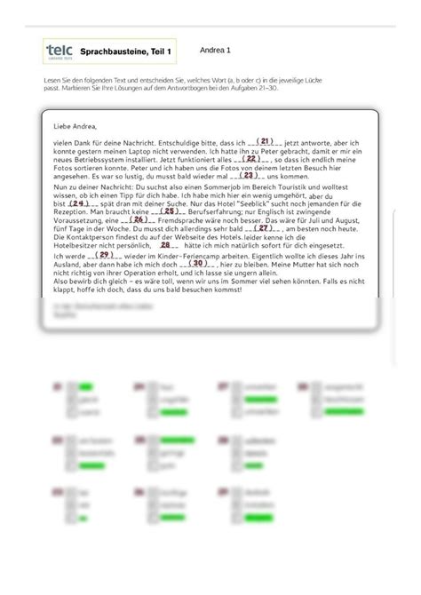 Solution Sprachbaustein Teil B Telc Deutsch Pr Fungsfragen