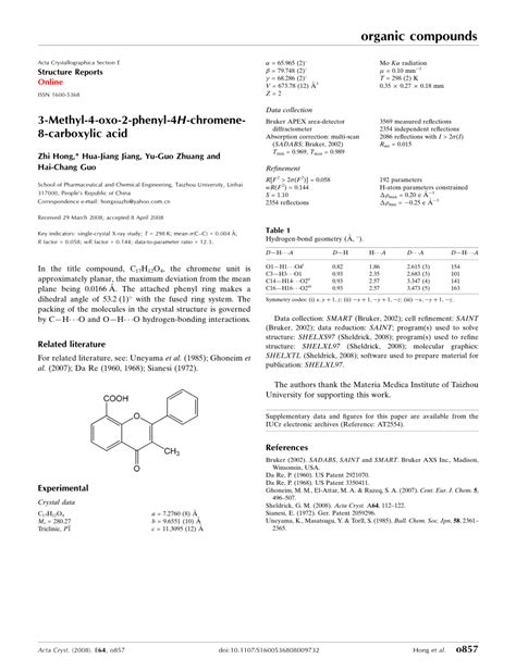 PDF 3 Methyl 4 Oxo 2 Phenyl 4H Chromene 8 Carboxylic Acid