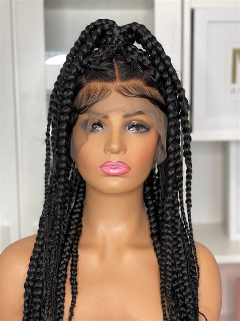 Ready To Ship Wig Full Lace Medium Knotless Box Braids Wig For Black