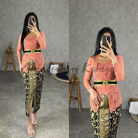 Jual Kebaya Bali Set Brukat Panjang Nude Shopee Indonesia