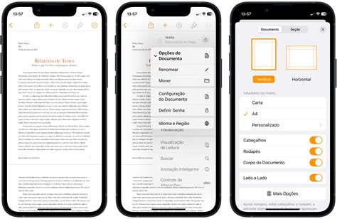 Como configurar as páginas lado a lado em um documento do Pages iPhone