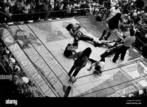 Female Lucha Libre Wrestlers Fight During A Mixed Sex Performance At A