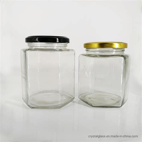 Honey Glass Jar Hexagonal Transparent Glass Honey Bottle Ml With