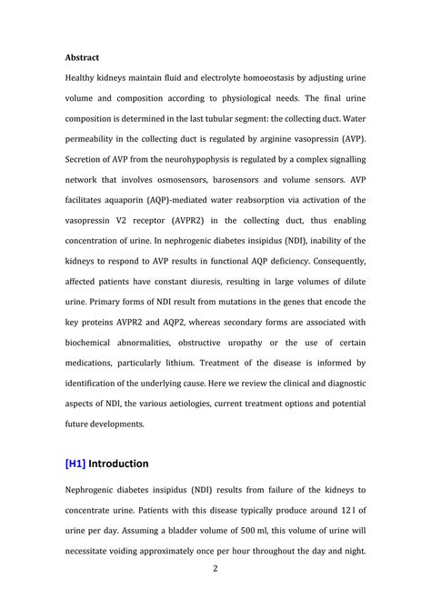 Solution Pathophysiology Diagnosis And Management Of Nephrogenic Diabetes Insipidus Author