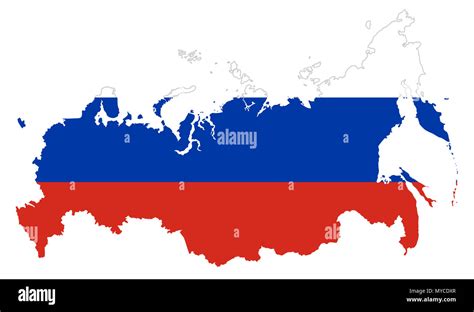 Flag of Russia in the country silhouette. Tricolor flag of three horizontal fields in white ...