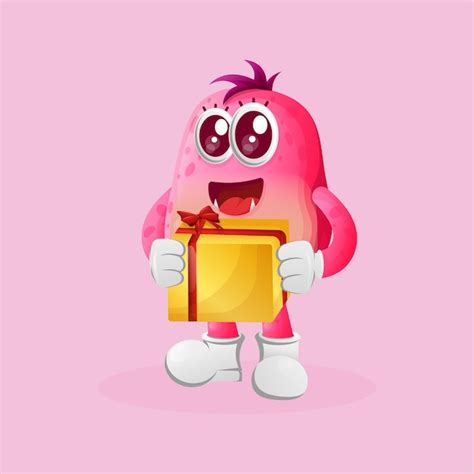 Premium Vector Cute Pink Monster Holding Gift Box