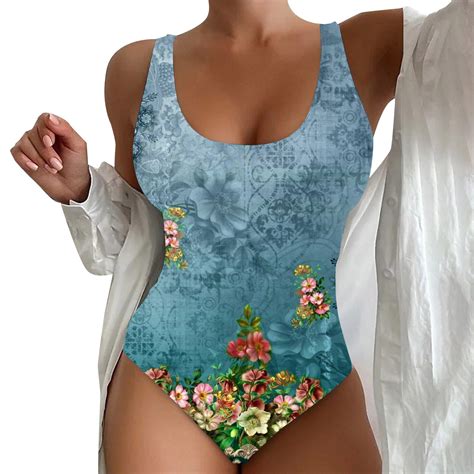 Valueadd Women S Summer One Piece Swimsuit Floral Print Cut Waist Bikini Set With Chest Topper