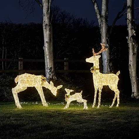 Lights4fun Inc Set Of 3 White Glitter Stag Doe Fawn Reindeer 490