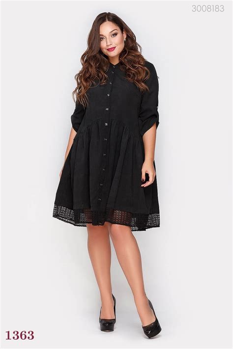 Купить Черное платье c кружевом большого размера Тиффани-1 | PEONY.ua