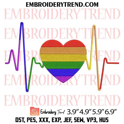 Lgbt Rainbow Heartbeat Embroidery Design Gay Pride Machine Embroidery Digitized Pes Files
