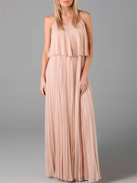 Louise Paris Halston Heritage Powder Pink Pleated Silk Chiffon Maxi