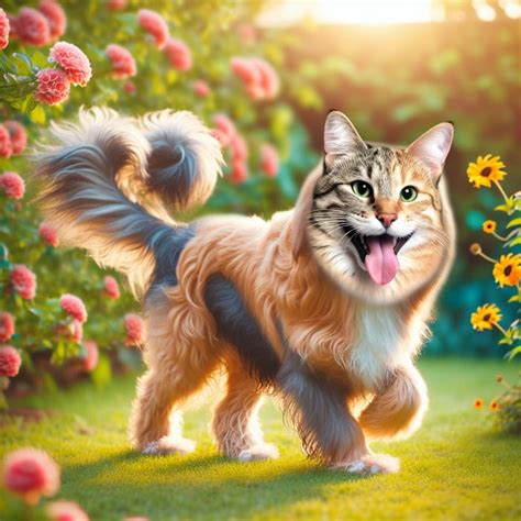 unique cat dog hybrid creature  sunlit garden ai art generator