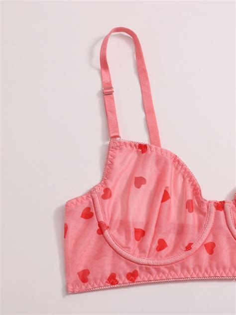 Heart Pattern Mesh Underwire Lingerie Set Shein Uk