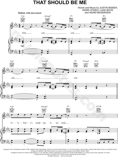 Justin Bieber That Should Be Me Sheet Music In C Minor Transposable