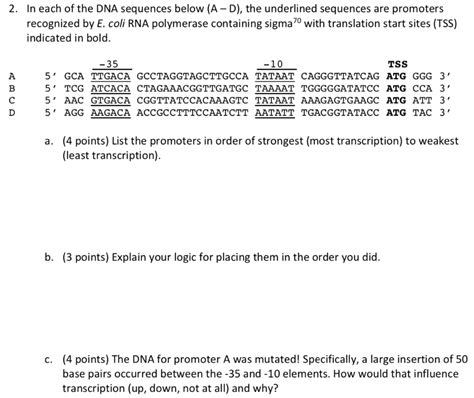 Solved 2. In each of the DNA sequences below (A -D), the | Chegg.com