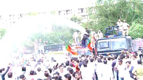 Water Cannons Used As Bjp Protests Against Ashok Gehlot Government In