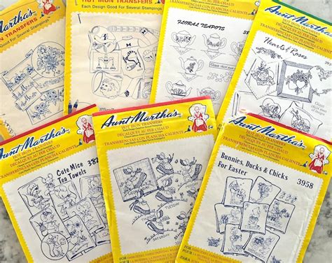 UNCUT Many Unopened Aunt Martha S Hot Iron Transfers For Embroidery