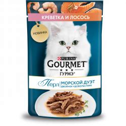 Отзыв о Влажный корм для кошек Gourmet "Морской дуэт" Креветка и лосось ...