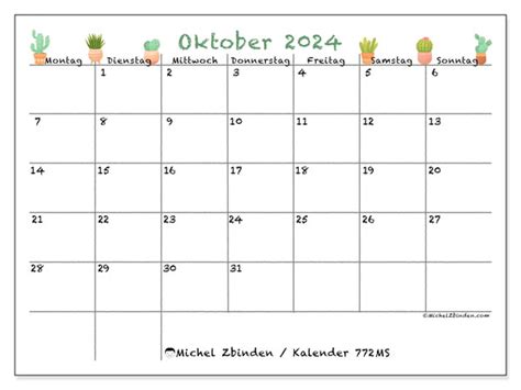 Kalender Oktober 2024 772 Michel Zbinden DE