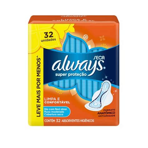 Absorvente Always Super Proteção abas seca pacote 32 unidades