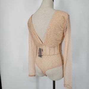 NBD Tops Nwt Nbd Lace Long Sleeve Libra Bodysuit Nude Peach Sheer Small Poshmark