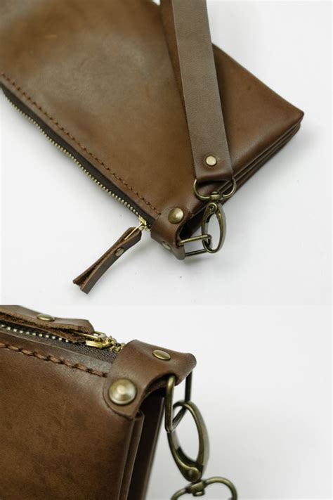 Кожаная мужская сумка на руку, ручная работа. Клатч с ремешком из ...