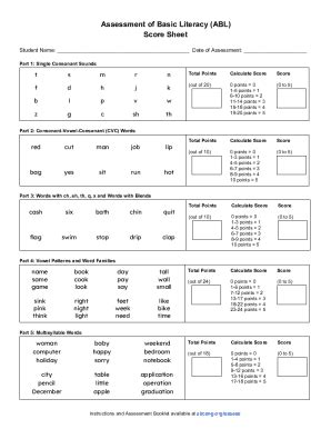 Fillable Online Assessment Of Basic Literacy Abl Score Sheet Fax