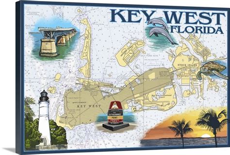 Key West Florida Nautical Chart Retro Travel Poster Nautical